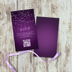 Carte D'accompagnement Purple String Lights QR Code Wedding RSVP