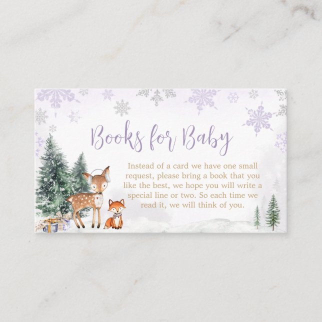 Carte D'accompagnement Purple Winter Woodland Baby showers Livres pour bé (Devant)