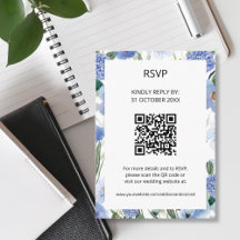 QR Code Aquarelle Bleue Mariage Floral RSVP
