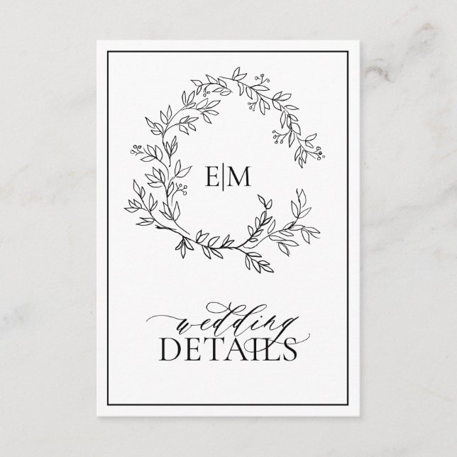 Carte D'accompagnement QR Code Black White Leafer Crest Détails du monogr (Devant)