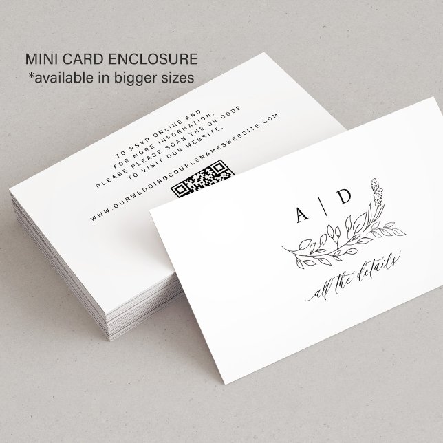 Carte D'accompagnement QR code black white monogram wedding details (Créateur téléchargé)