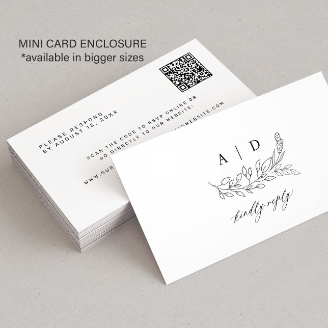 Carte D'accompagnement QR code black white monogram wedding website RSVP (This is a SMALL enclosure card. Available in bigger sizes)