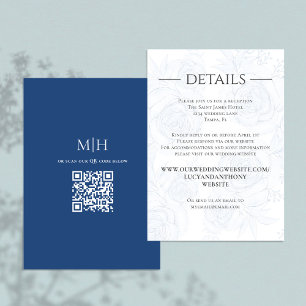Carte D'accompagnement QR Code Blue Floral RSVP Mariage en ligne Détails