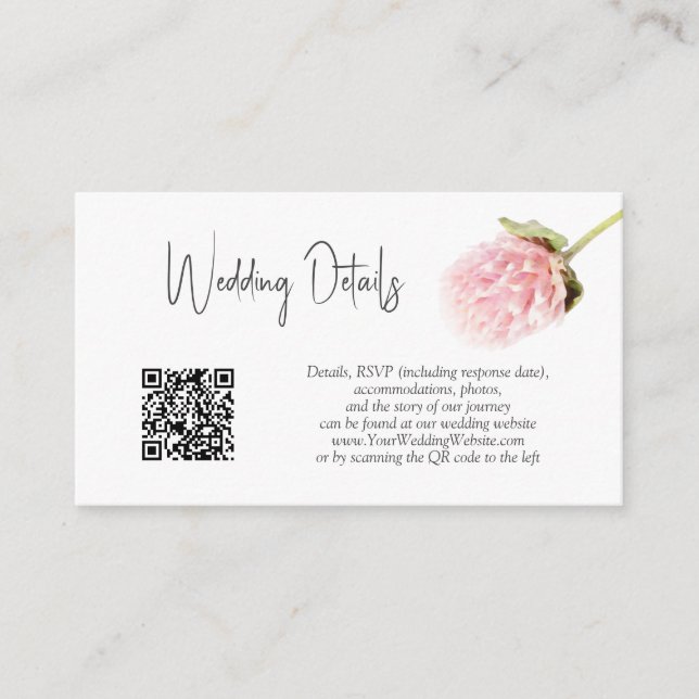 Carte D'accompagnement QR Code Blush Pink White Floral Détails du Mariage (Devant)