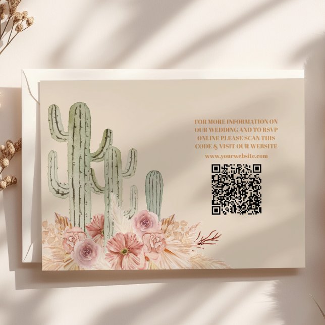 Carte D'accompagnement QR Code Boho Desert Cactus Mariage (Créateur téléchargé)