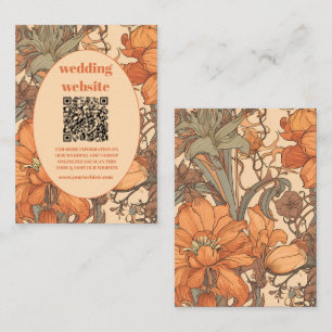 Carte D'accompagnement qr code Burnt Orange Floral Art Nouveau Mariage