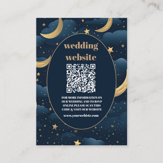 Carte D'accompagnement qr code Celestial Midnight Blue Stars Moon Mariage (Devant)