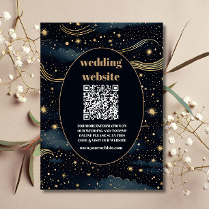 Carte D'accompagnement qr code Celestial Midnight Blue Stars Moon Mariage
