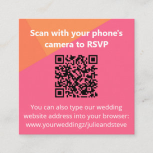 Carte D'accompagnement QR Code Color Block Orange Rose Wedding RSVP