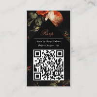 QR Code Dark Moody Black Floral Website RSVP