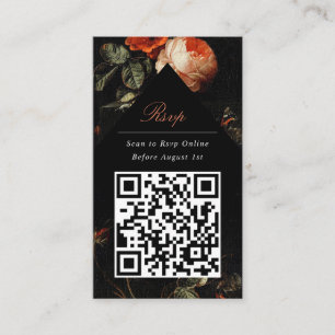 Carte D'accompagnement QR Code Dark Moody Black Floral Website RSVP
