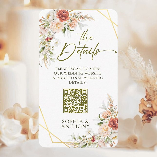 Carte D'accompagnement QR Code Détails du Mariage Boho Gold Foliage (Créateur téléchargé)