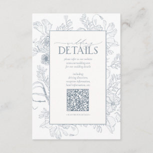 Carte D'accompagnement QR Code Dusty Blue Floral Détails du Mariage