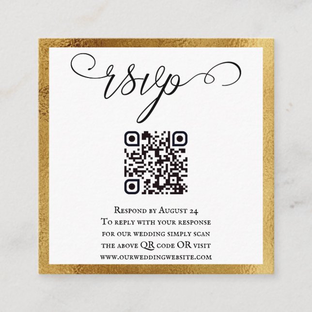 Carte D'accompagnement QR Code Elegant Gold Noir Noir Noir Mariage RSVP (Devant)
