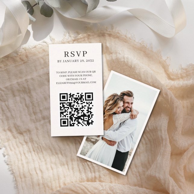 Carte D'accompagnement QR Code élégante photo chic en ligne RSVP Enclôtur (Créateur téléchargé)