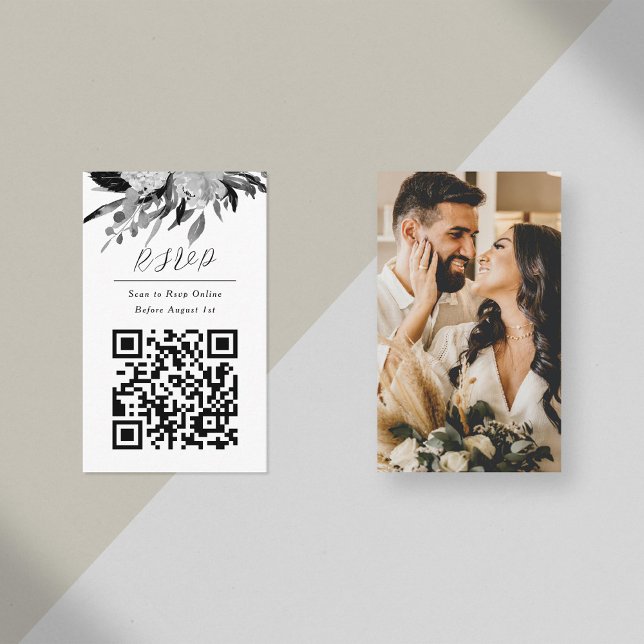 Carte D'accompagnement QR Code en ligne Photo Black Floral Site Web (Créateur téléchargé)