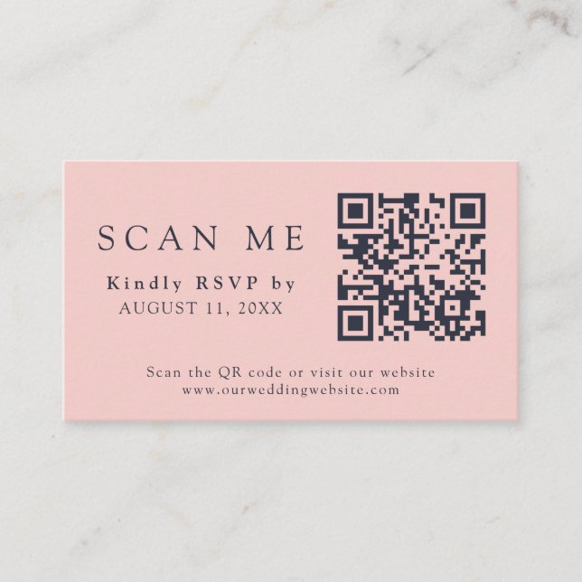 Carte D'accompagnement QR Code et site Mariage Blush rose et bleu marine  (Devant)