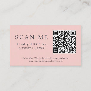 Carte D'accompagnement QR Code et site Mariage Blush rose et bleu marine