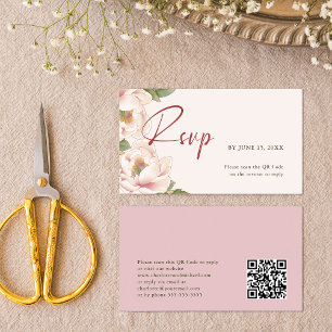 Carte D'accompagnement QR Code et site web Mariage Blush Pink RSVP