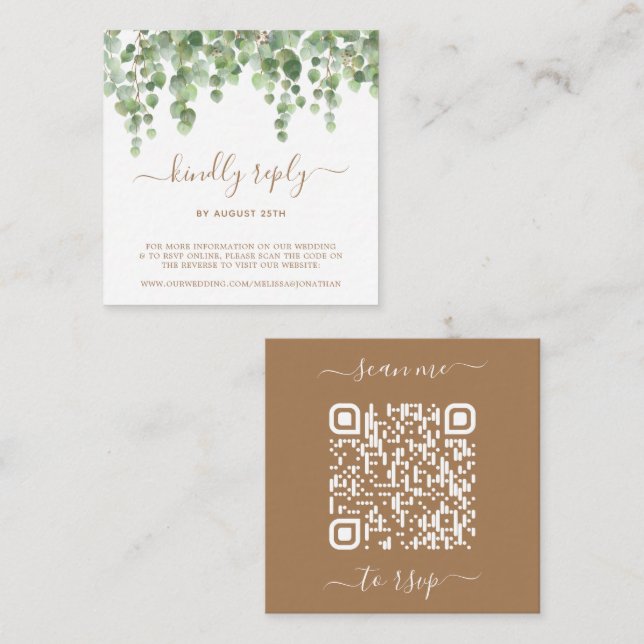 Carte D'accompagnement QR Code Eucalyptus Site Mariage de verdure RSVP (Devant / Derrière)