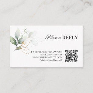 Carte D'accompagnement QR CODE Gold Green Feuilles Mariage de réponse RSV