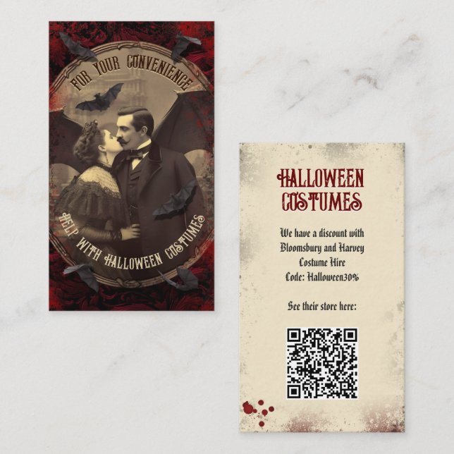 Carte D'accompagnement QR Code Halloween Costume Website Romantic Dracula (Devant / Derrière)