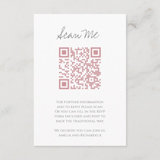 Carte D'accompagnement QR code mariage site Web monogramme rose analyse r (Dos)