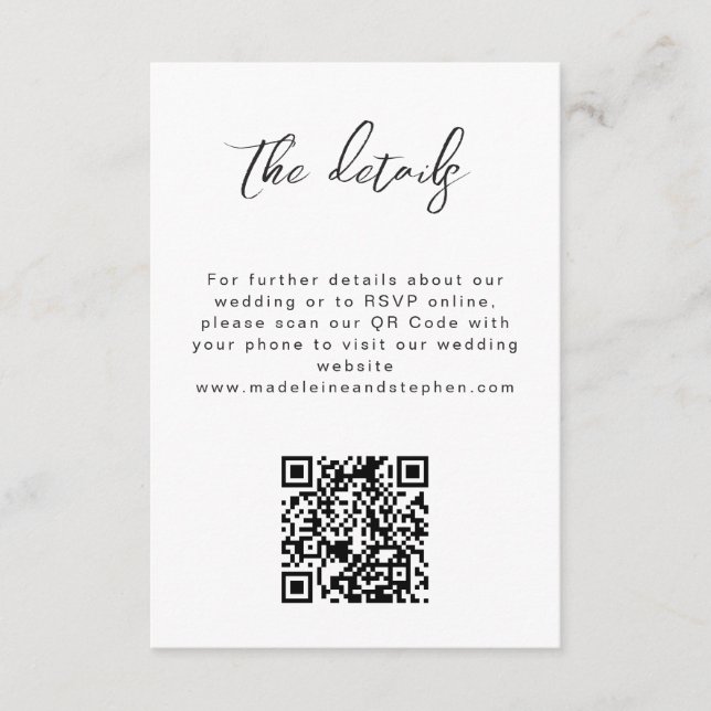 Carte D'accompagnement QR Code minimaliste photo mariage détails du site  (Devant)