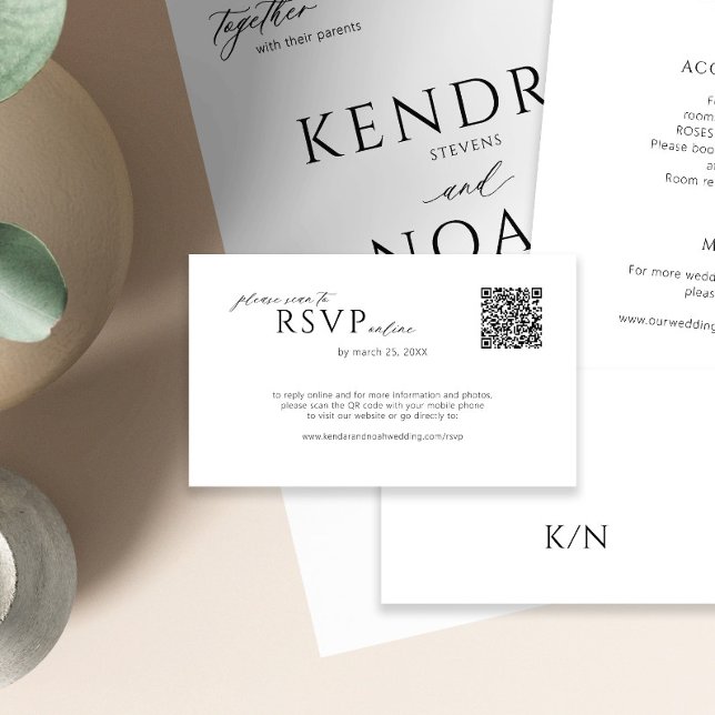 Carte D'accompagnement QR code minimum moderne simple mariage en ligne rs (The invitation and the details enclosure card can be purchased separately)