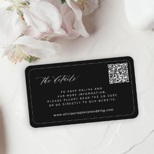 Carte D'accompagnement QR CODE moderne noir mariage détails du site web