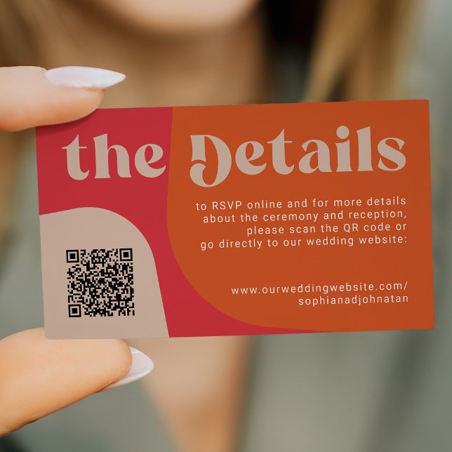 Carte D'accompagnement QR Code retro wedding details RSVP website (Créateur téléchargé)