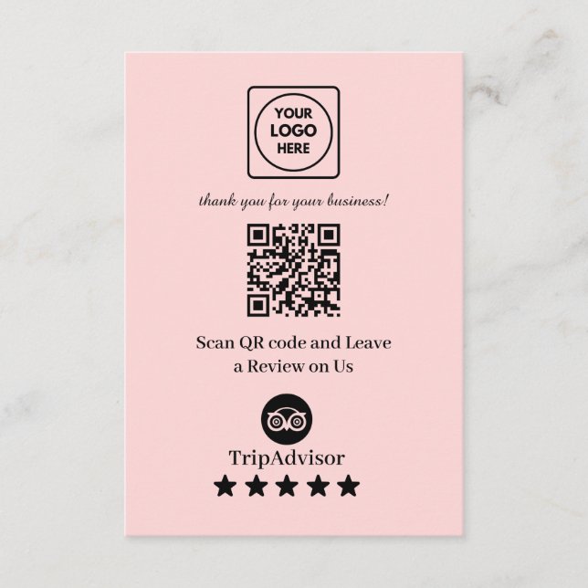 Carte D'accompagnement QR code rose | Lien de notation d'entreprise TripA (Devant)