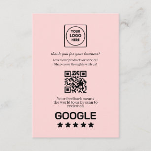Carte D'accompagnement QR code rose Lien de notation et d'avis Google