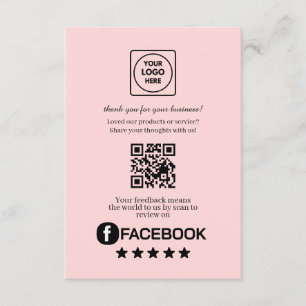 Carte D'accompagnement QR Code Rose   Lien de notation Facebook Business