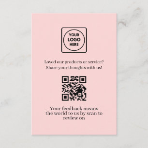 Carte D'accompagnement QR code rose Lien de retour de client et d'avis