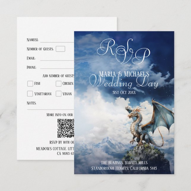 Carte D'accompagnement QR Code RSVP Celtic Dragon Imaginaire Fairytale (Devant / Derrière)