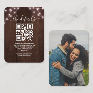 Carte D'accompagnement QR Code Rustic String Lights Mariage Informations