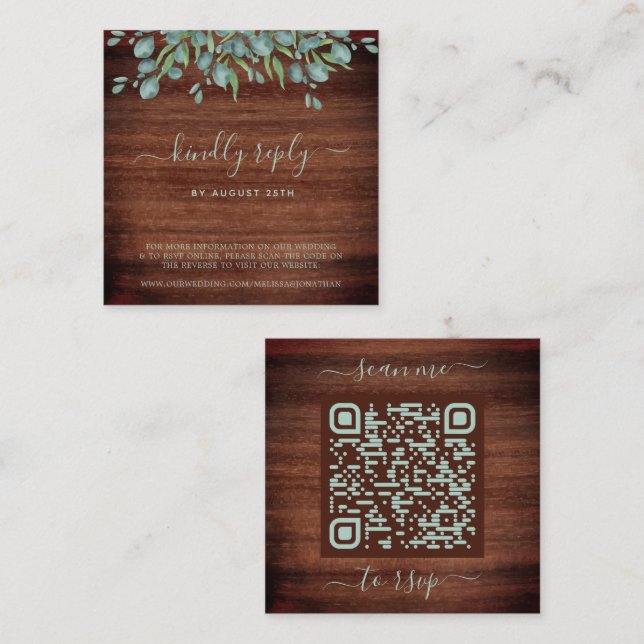 Carte D'accompagnement QR Code Rustique Botanique Eucalyptus Mariage RSVP (Devant / Derrière)