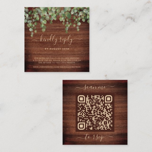Carte D'accompagnement QR Code Rustique Eucalyptus Verdure Mariage RSVP (Devant / Derrière)