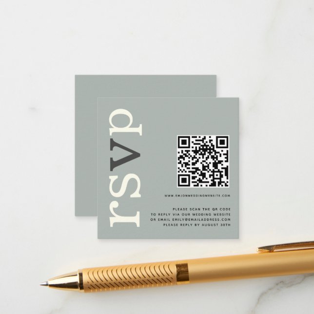 Carte D'accompagnement QR Code Sage Ivory Mariage en ligne RSVP (Devant/Arrière en situation)