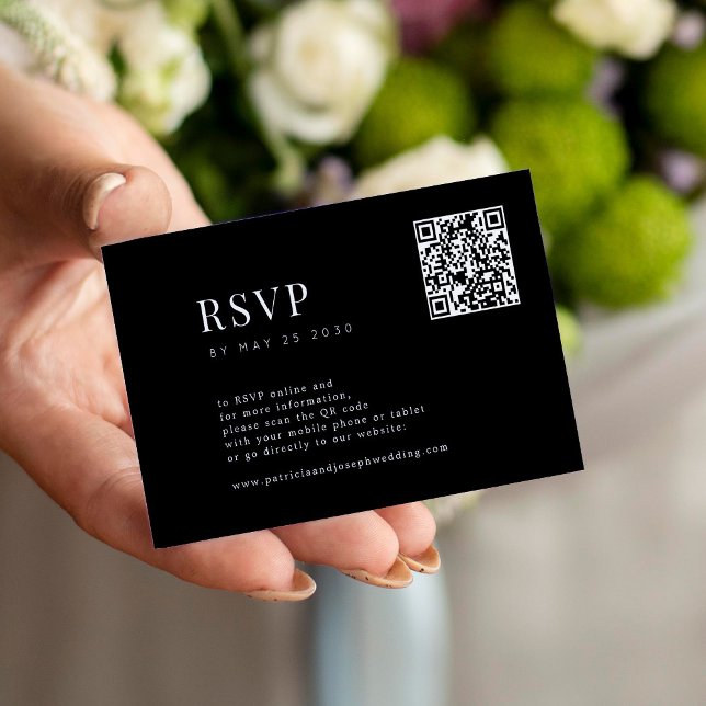 Carte D'accompagnement QR CODE simple élégant minimal mariage noir RSVP (Créateur téléchargé)