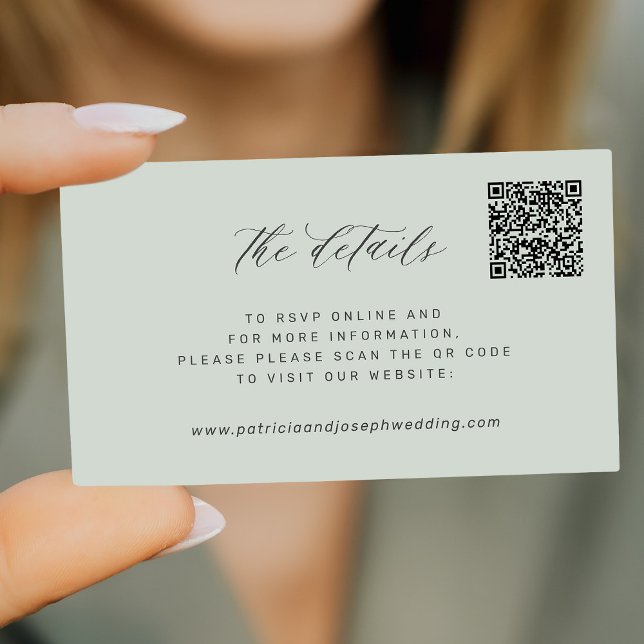Carte D'accompagnement QR CODE simples détails de mariage élégant sauge v (Créateur téléchargé)