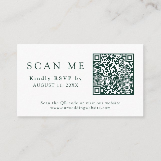 Carte D'accompagnement QR Code Site Mariage Emerald Green Wedding RSVP (Devant)