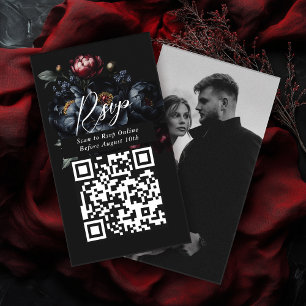 Carte D'accompagnement QR Code sombre Moody Peony Mariage gothique RSVP