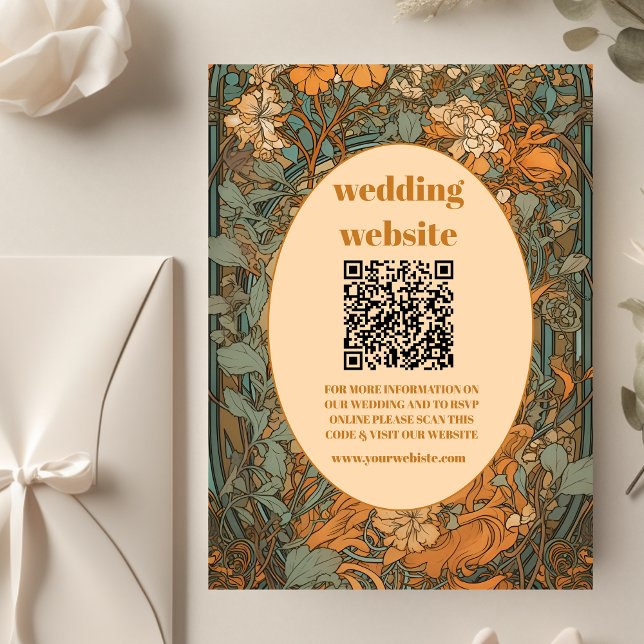 Carte D'accompagnement qr code Terracotta Floral Art Nouveau Mariage (Créateur téléchargé)