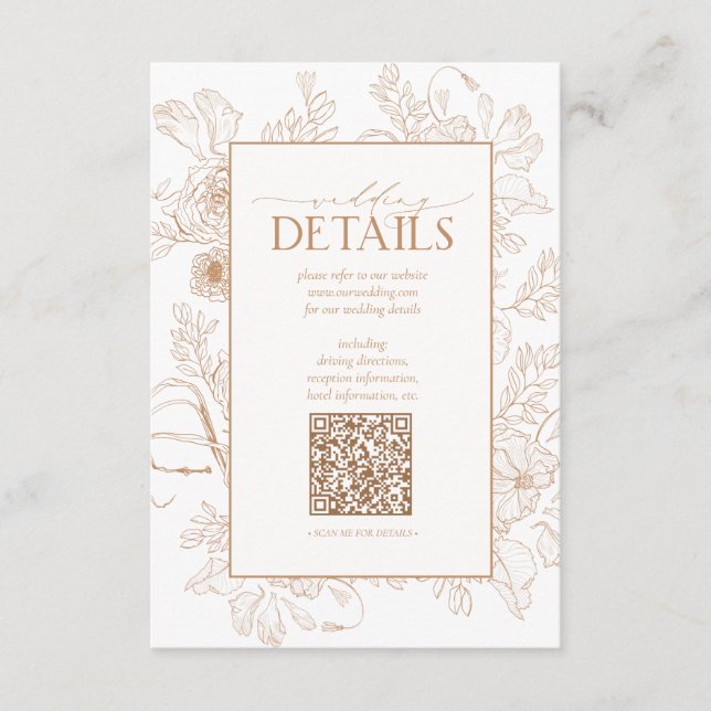 Carte D'accompagnement QR Code Terracotta Floral Détails du Mariage (Devant)
