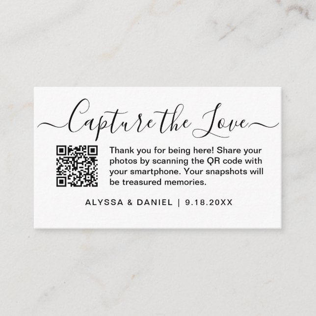 Carte D'accompagnement QR Code Wedding Photo Sharing Capture the love (Devant)
