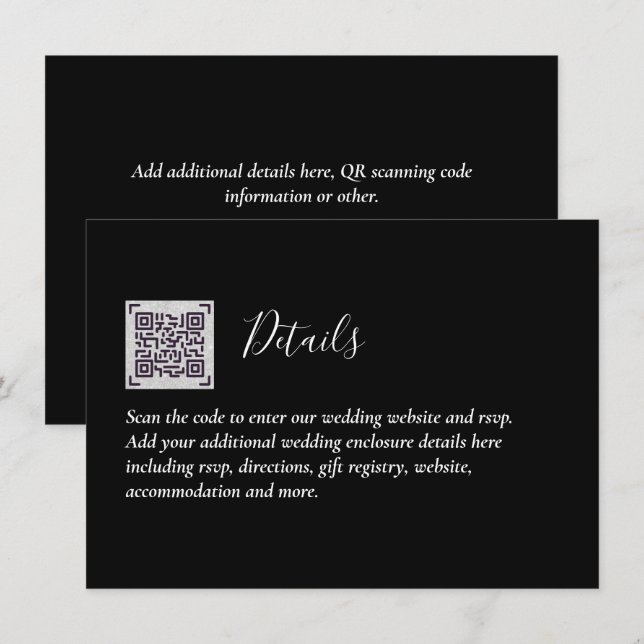 Carte D'accompagnement QR Code Wedding RSVP Détails Cadeaux Hôtel Website (Devant / Derrière)