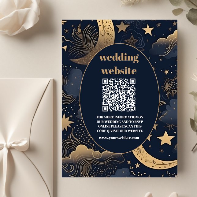 Carte D'accompagnement qr codeMariage céleste d'or bleu nuit (Créateur téléchargé)