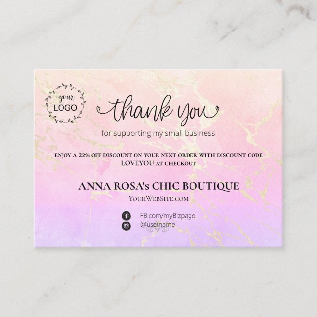 Carte D'accompagnement *~* QR Logo Merci Ombre de marque rose AP3 (Devant)